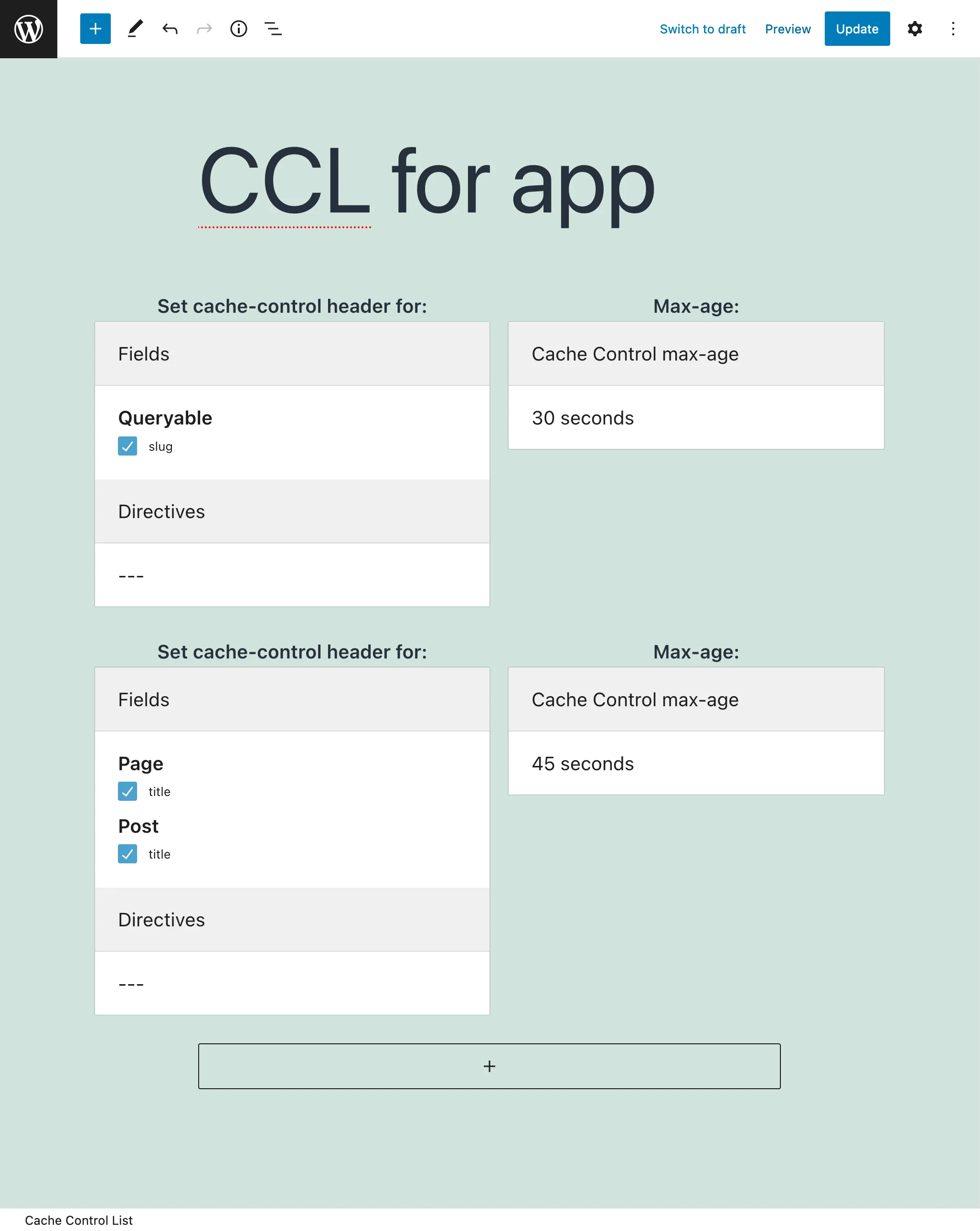 Cache Control List editor