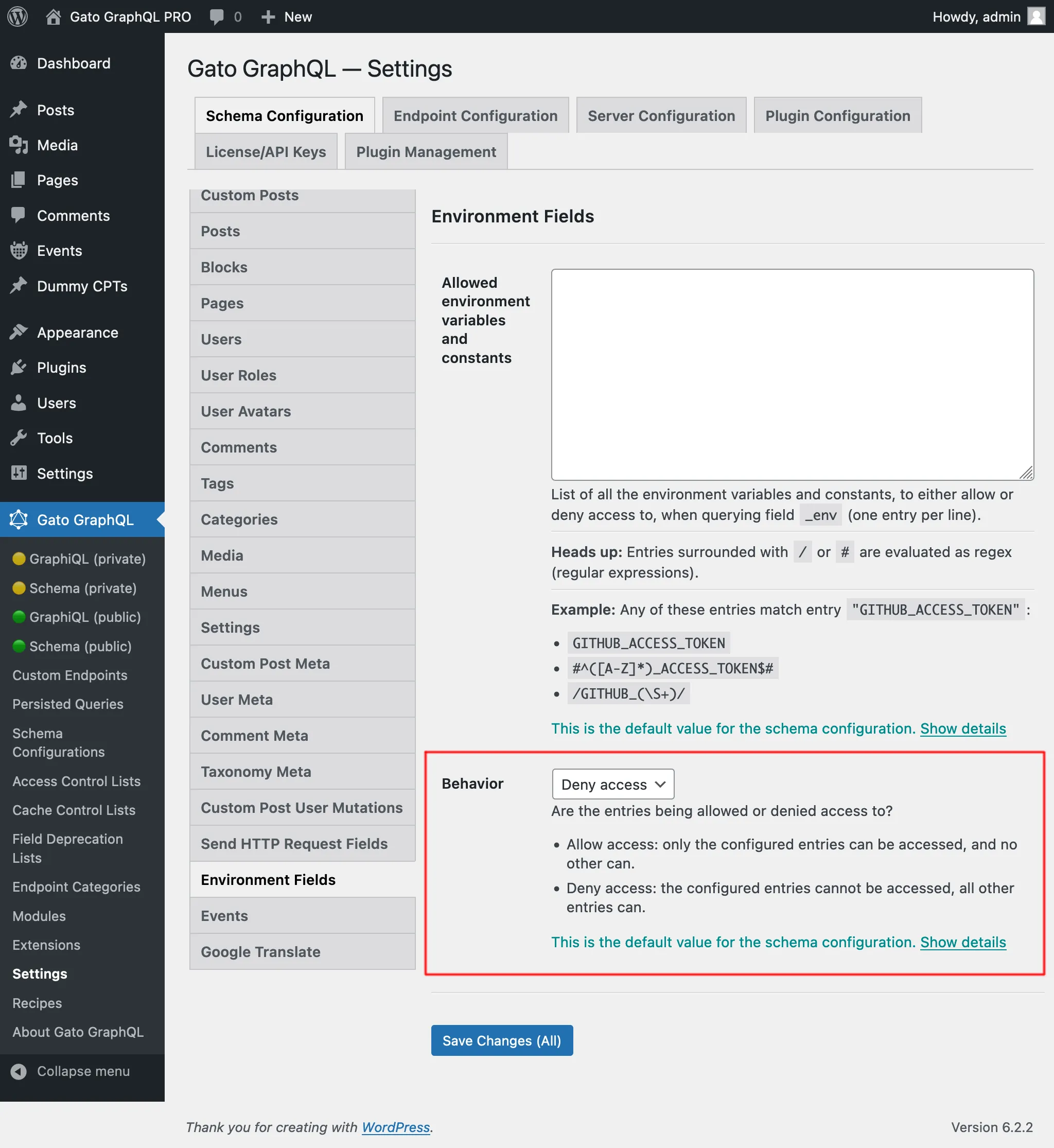 Defining the access behavior