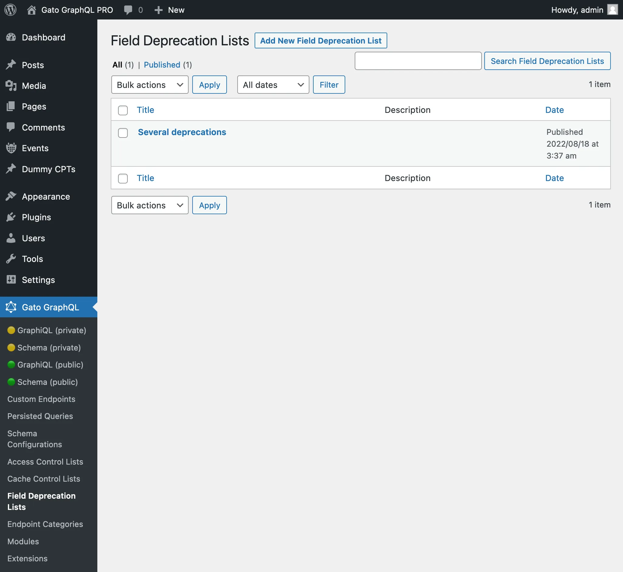 Field Deprecation Lists