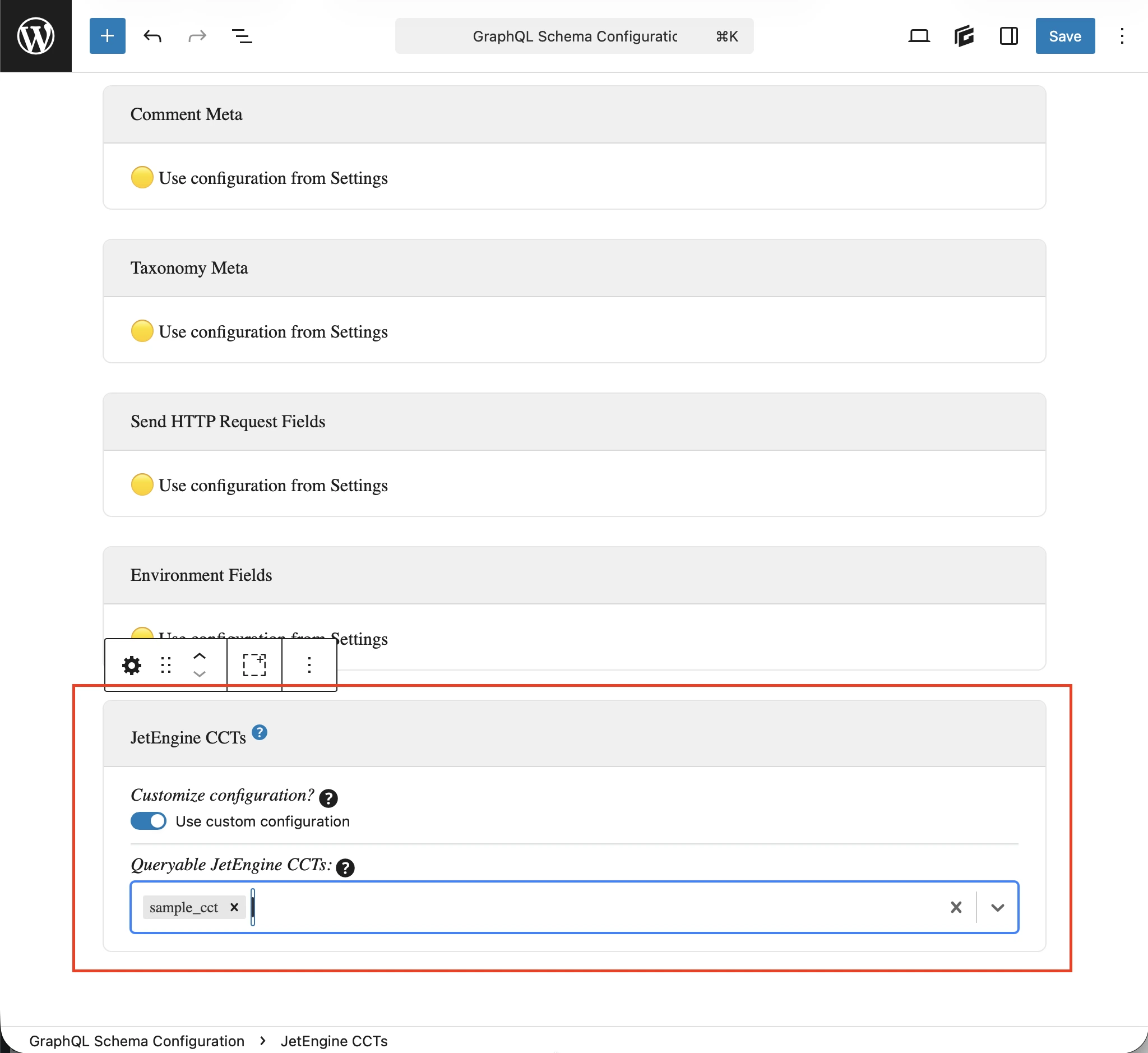 Defining the queryable CCTs in the Schema Configuration