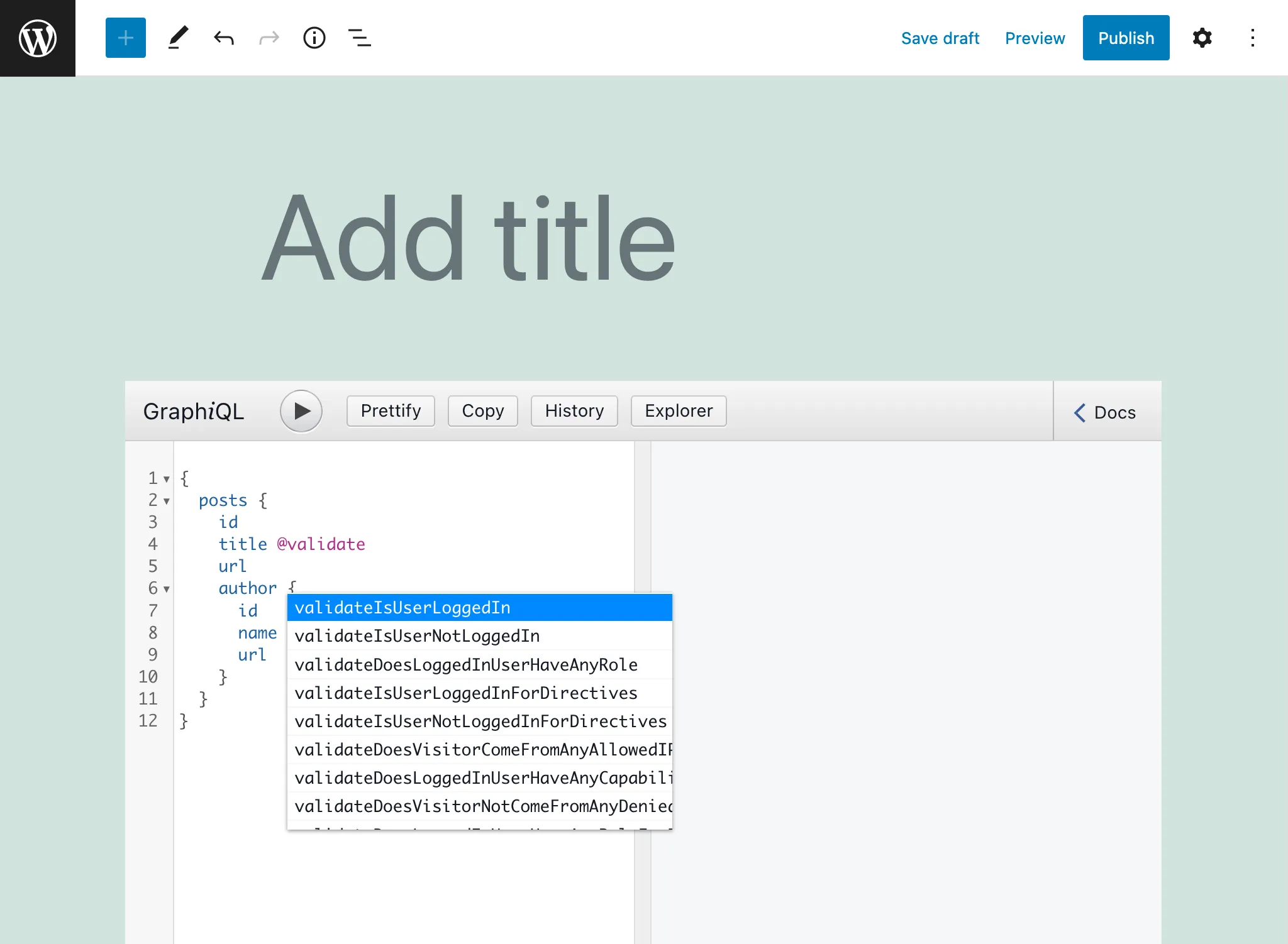 Schema-type directives available in the Persisted queries editor