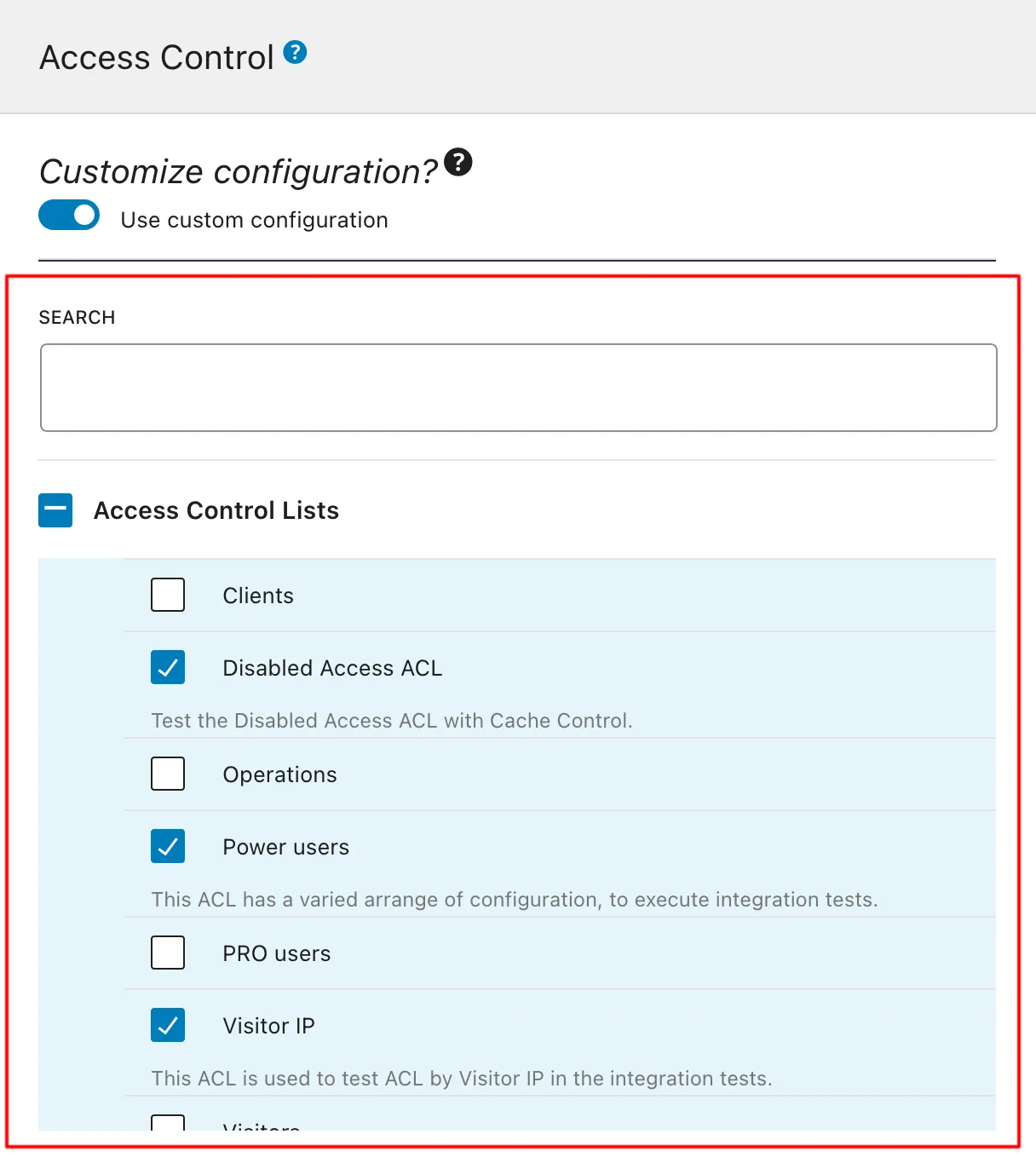 Selecting an Access Control List in the Schema Configuration