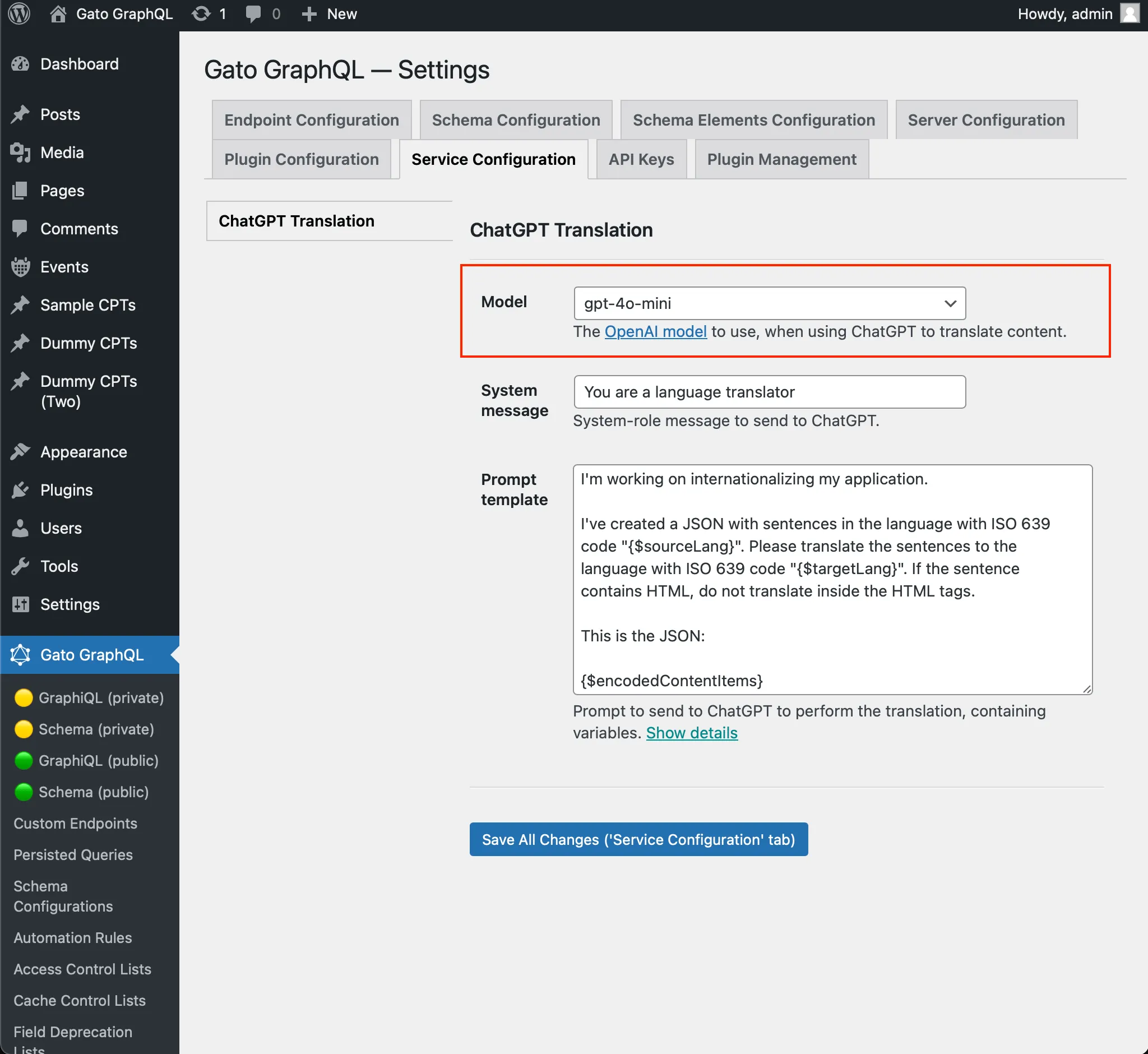 Setting the ChatGPT model