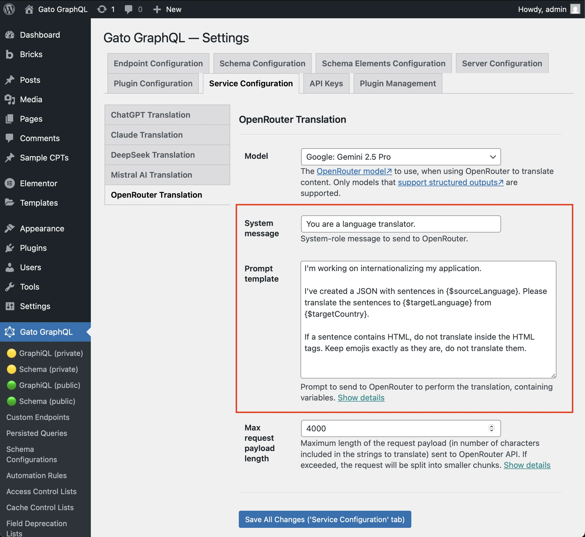 Setting the prompt for OpenRouter