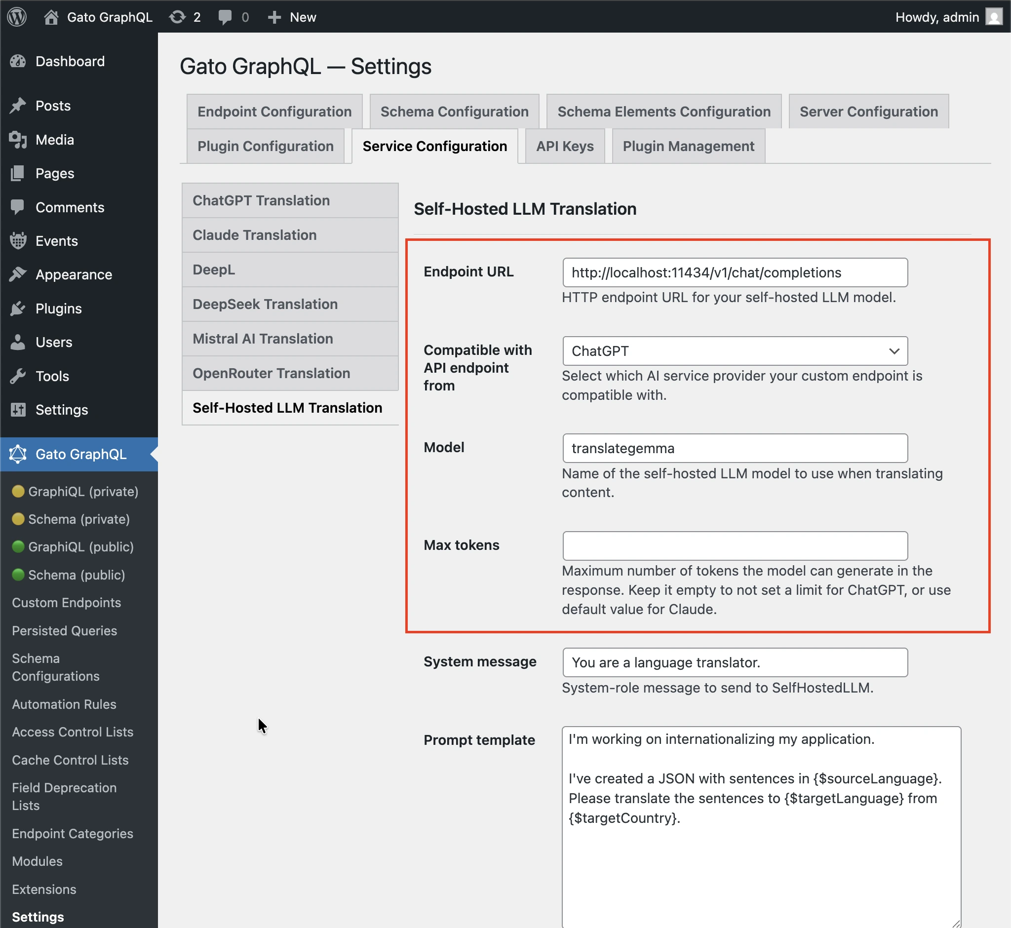 Setting the LLM configuration