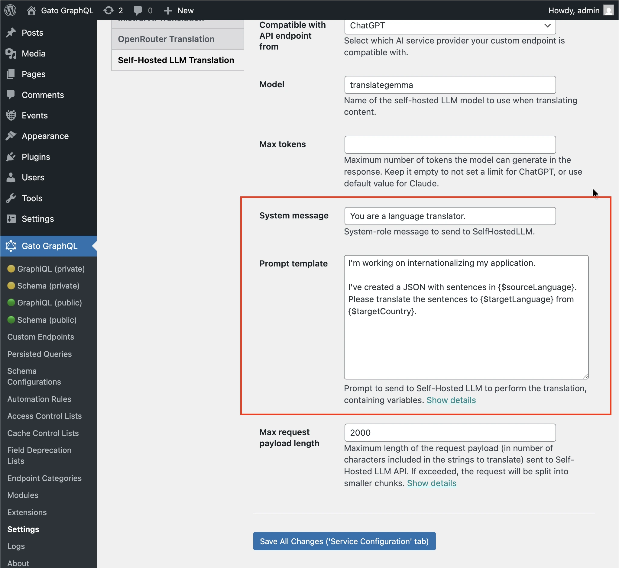 Setting the prompt for SelfHostedLLM