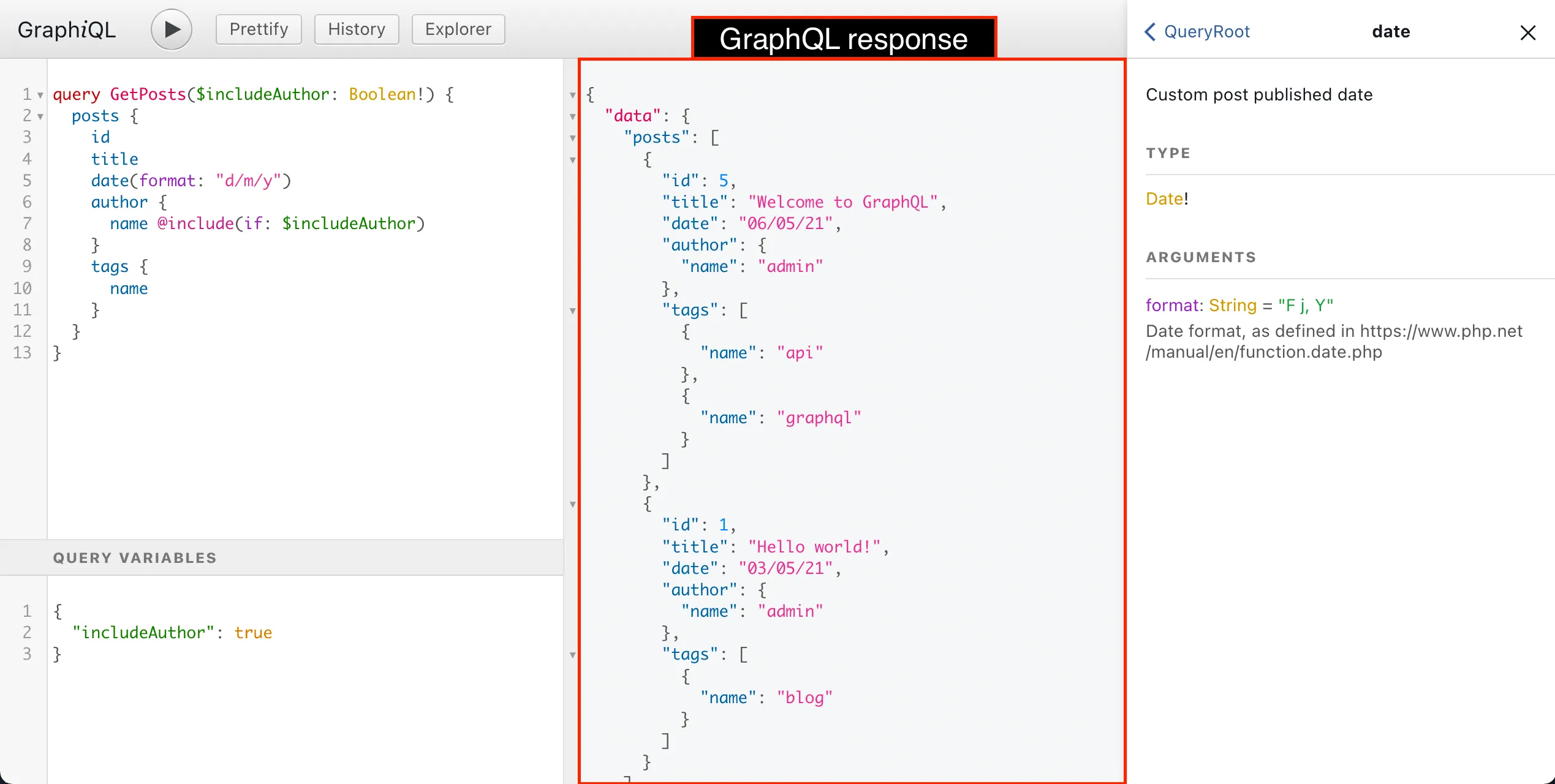 GraphQL query response