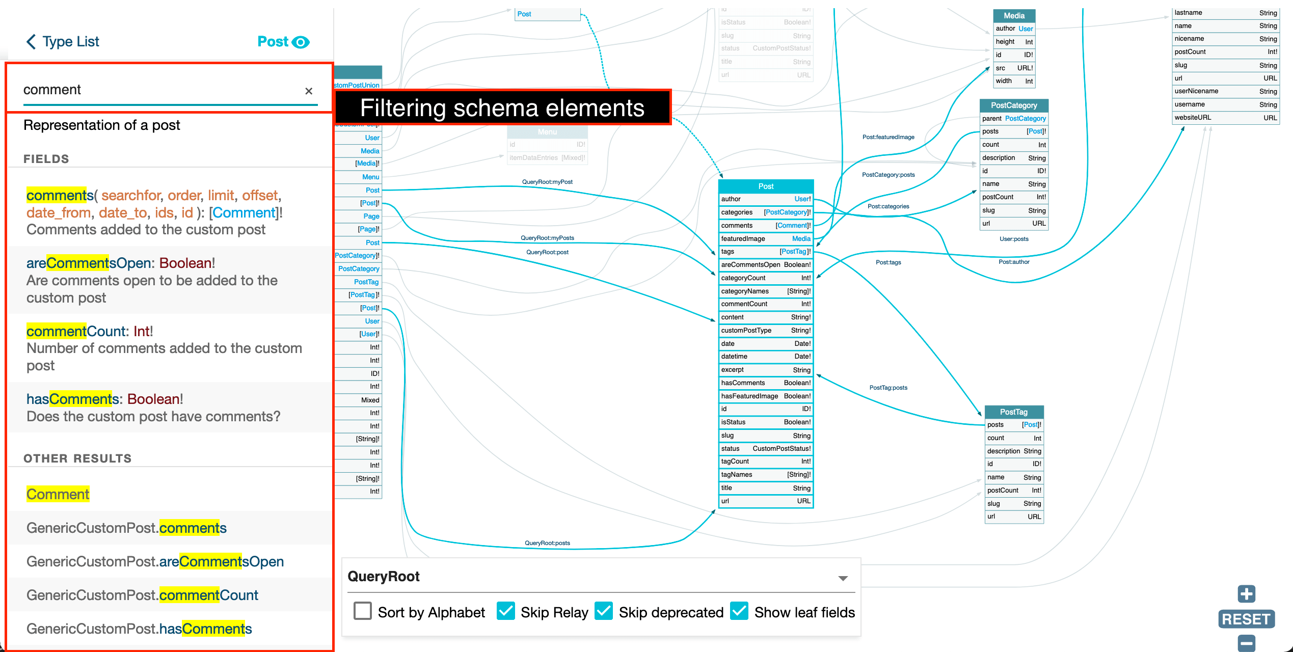 Filtering schema elements