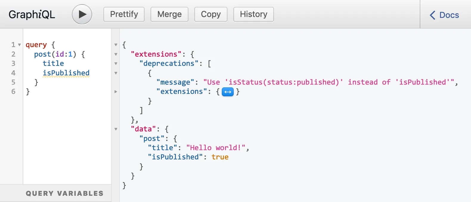 Deprecation information on the query response