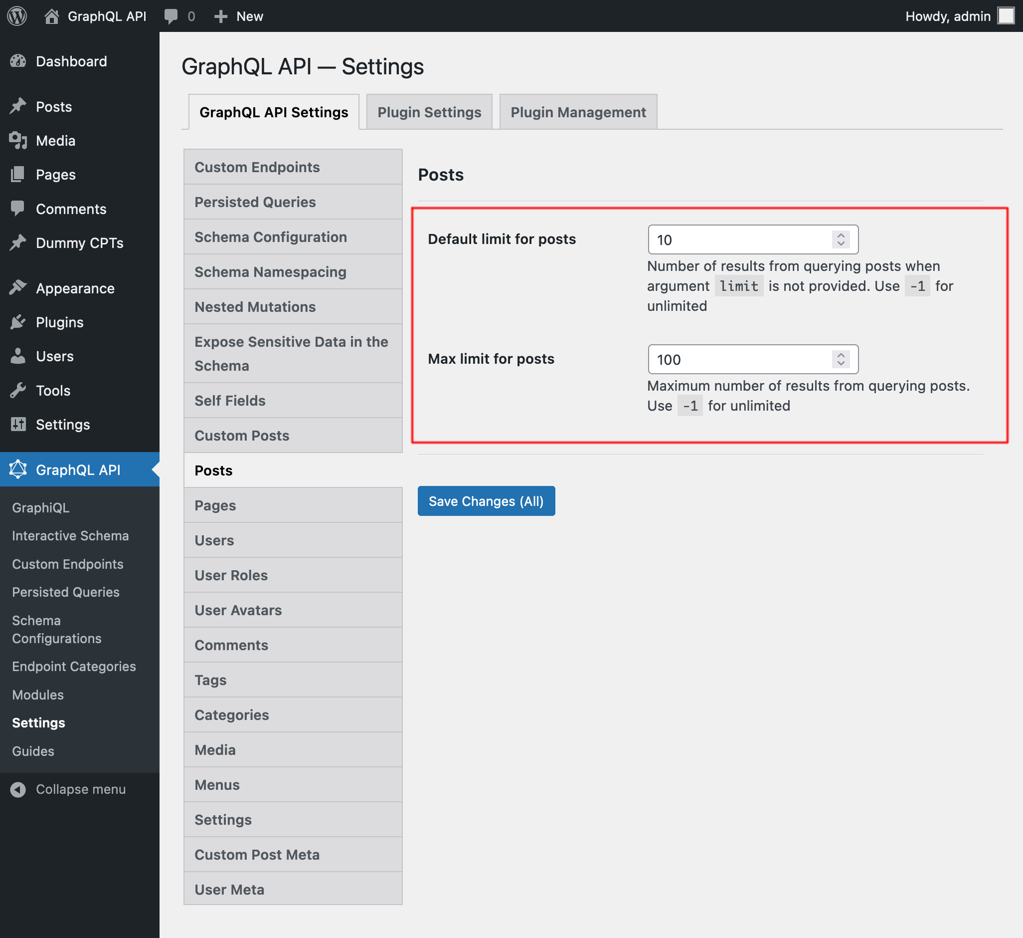 Settings for Post limits