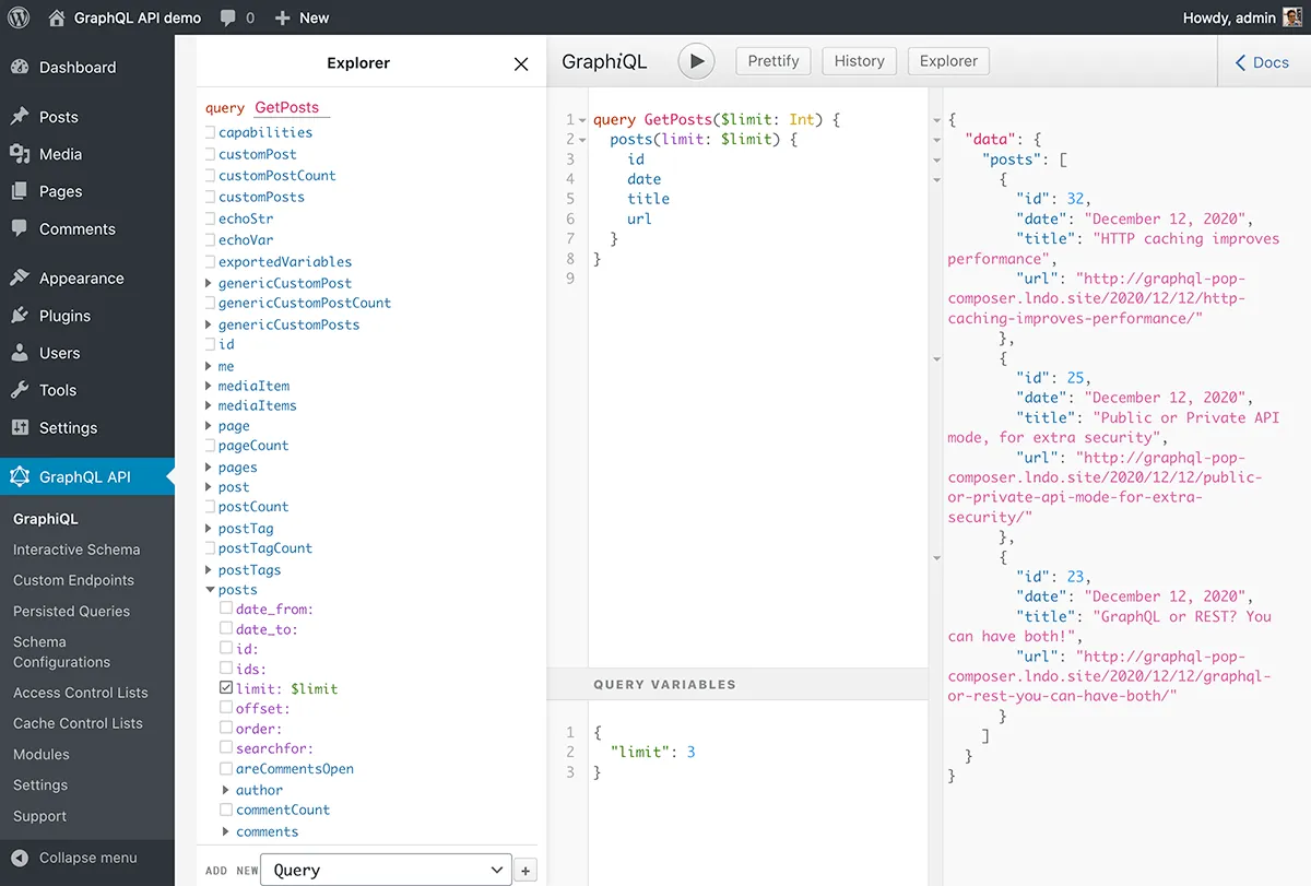 GraphiQL client within the wp-admin