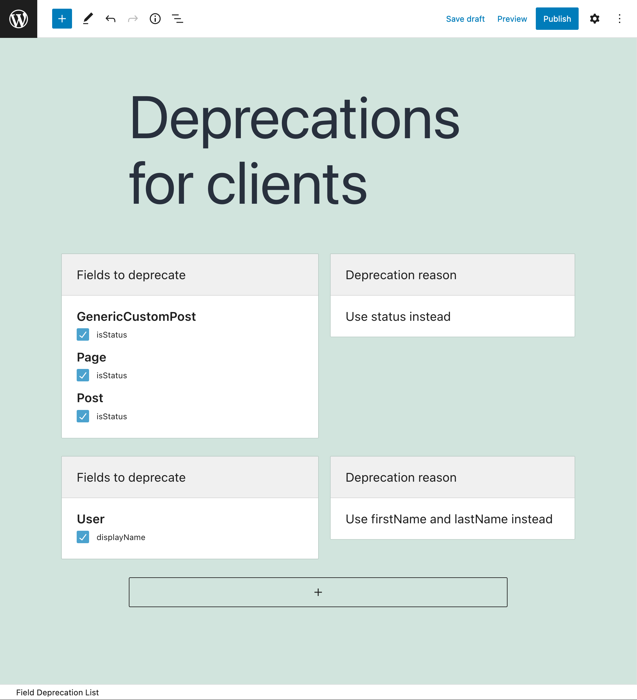 Creating an Field Deprecation List