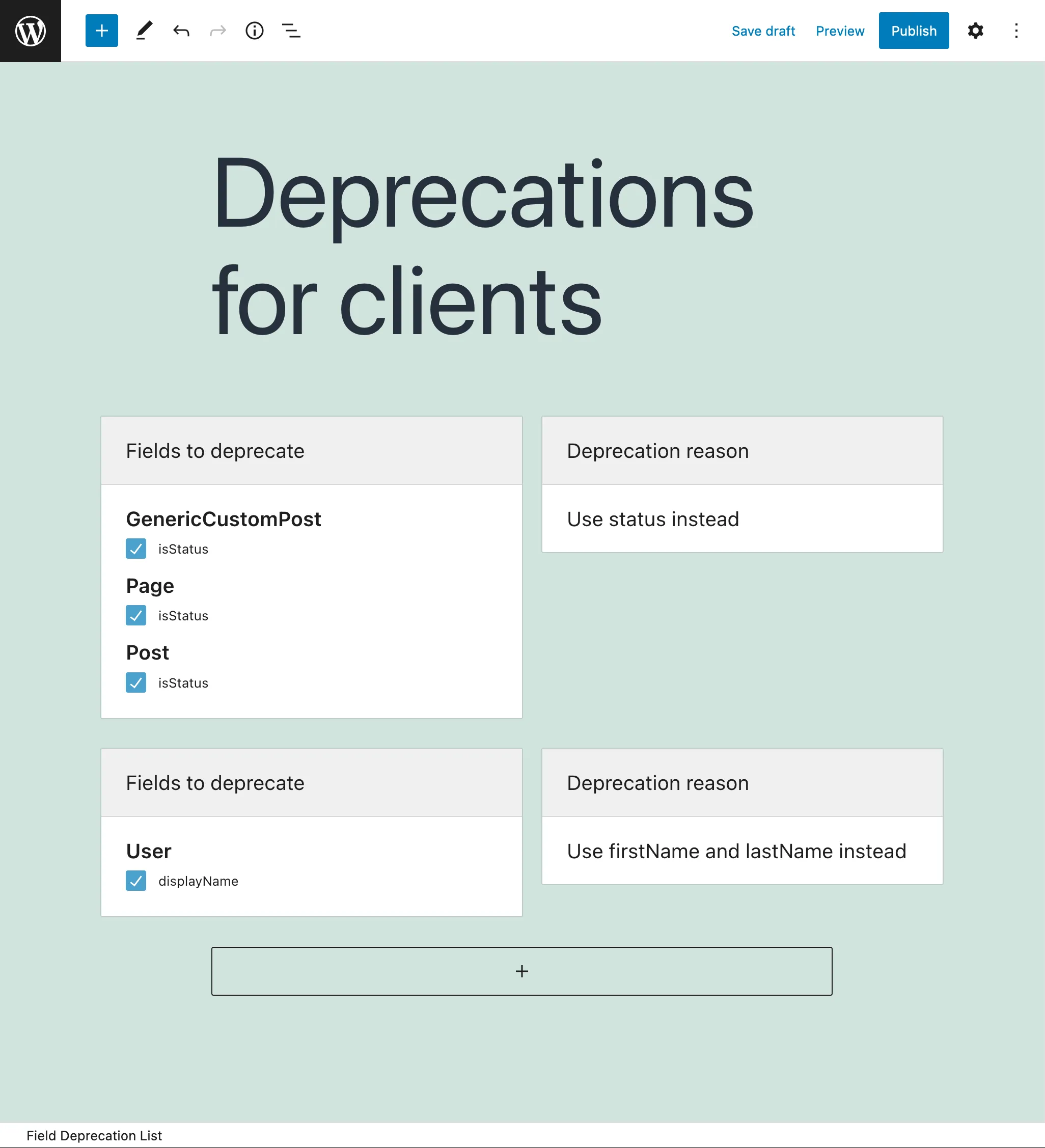 Creating an Field Deprecation List