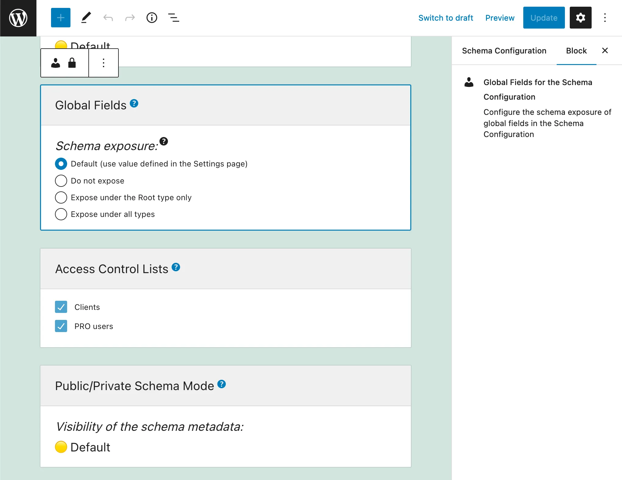 Editing Global Fields in the Schema Configuration