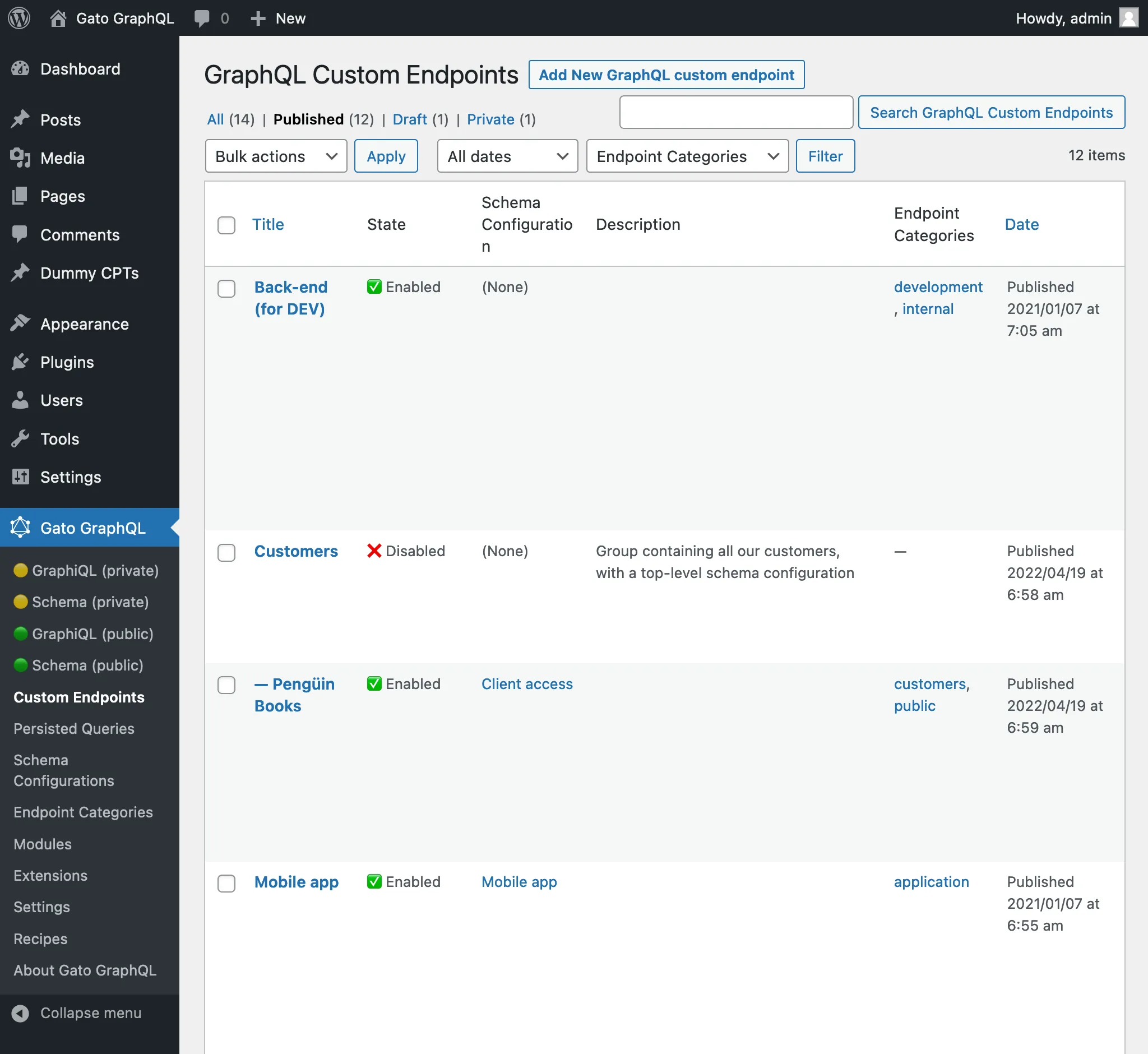 Custom Endpoints in the admin