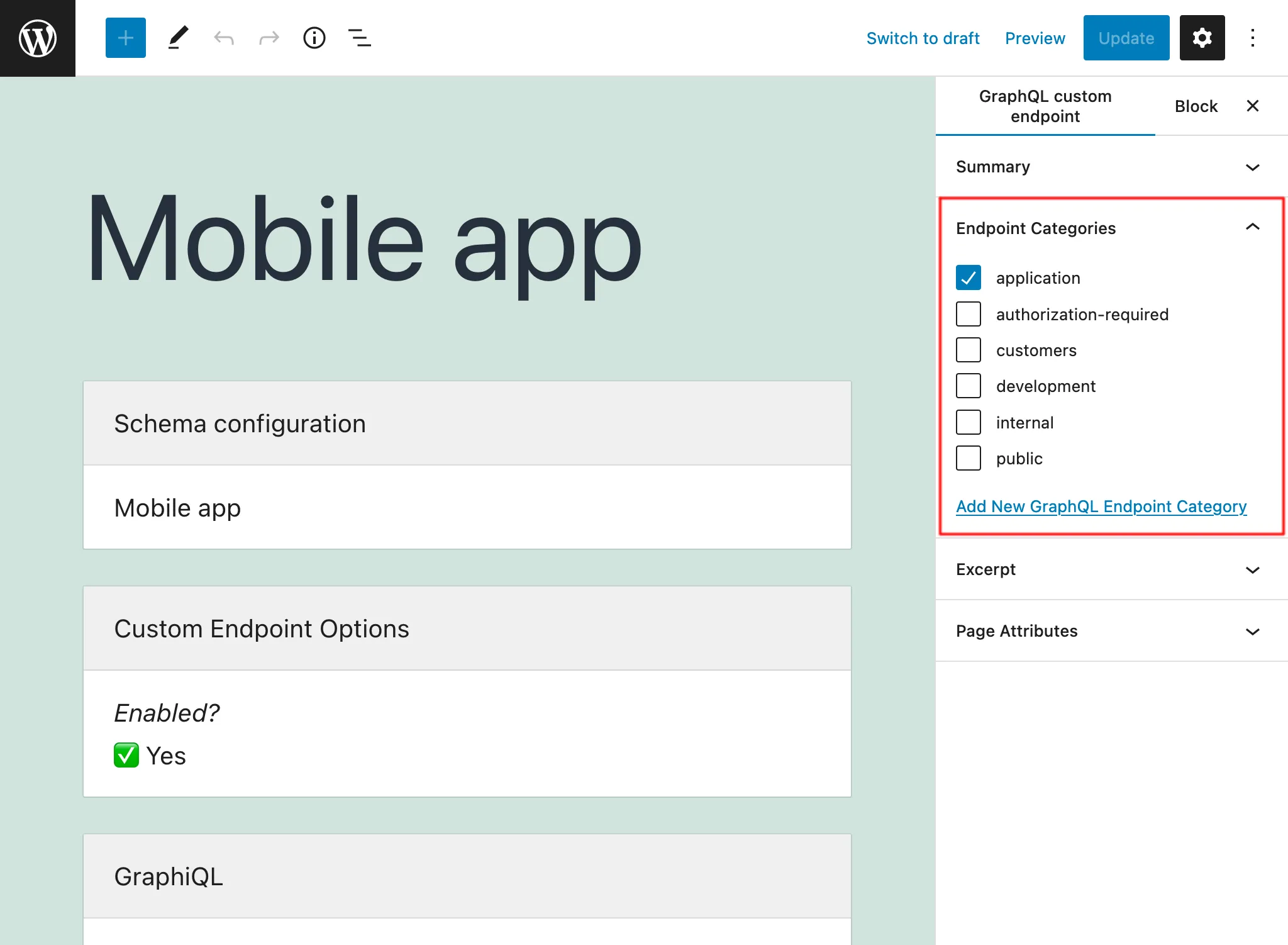 Endpoint categories when editing a Custom Endpoint