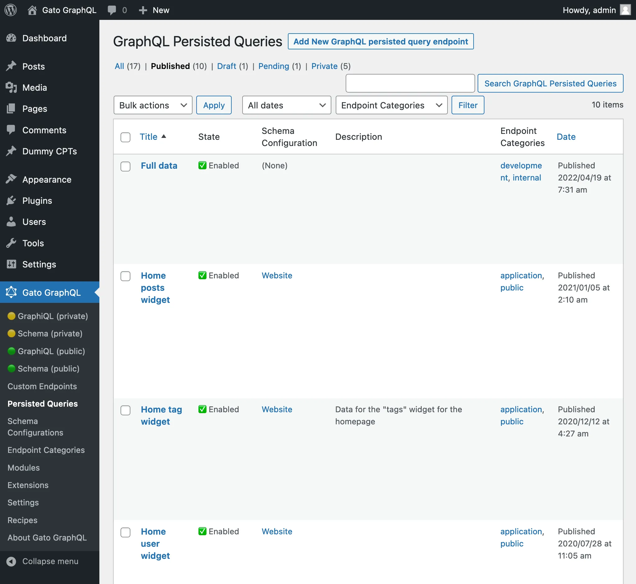 Persisted queries page