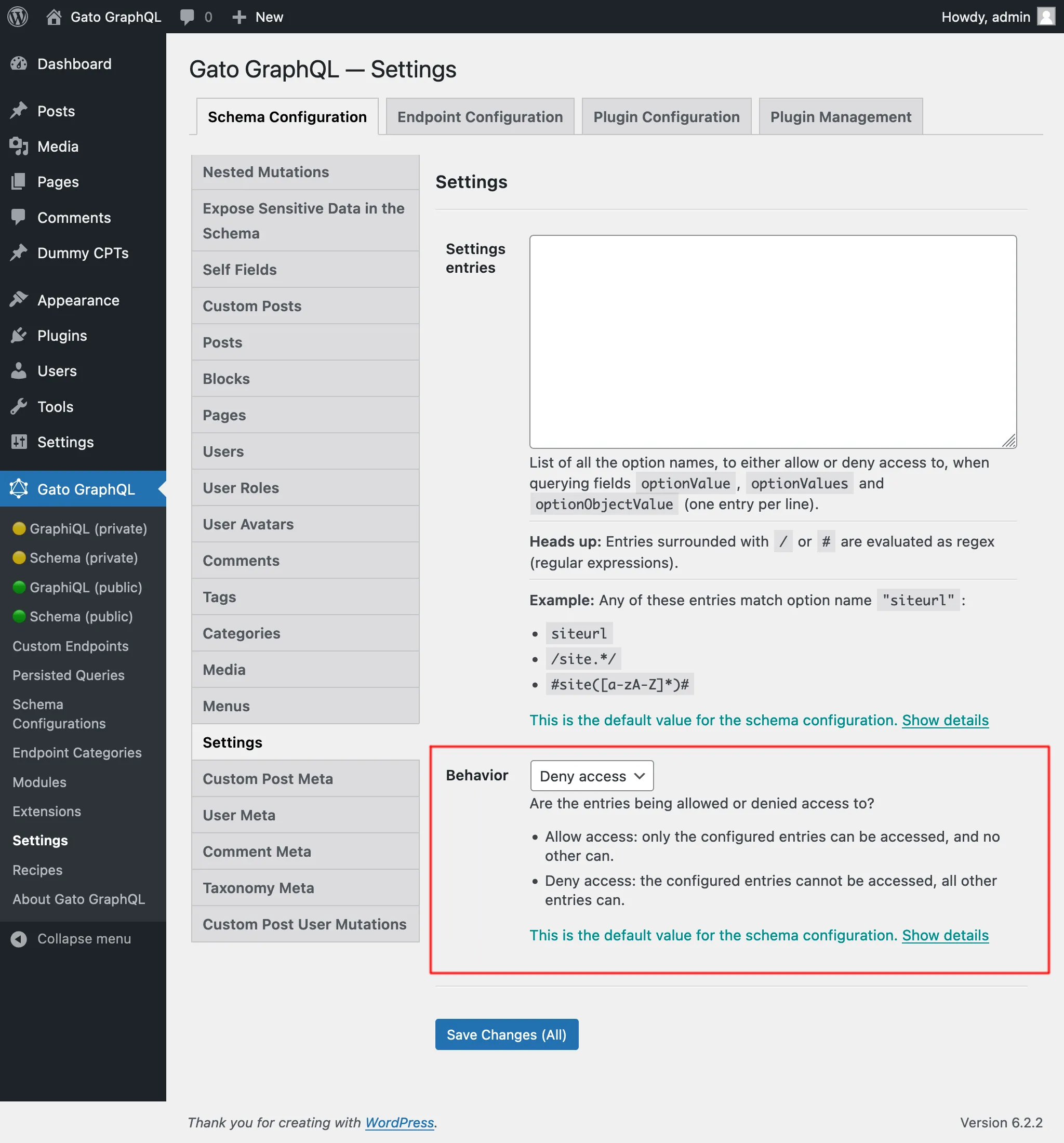 Defining the access behavior