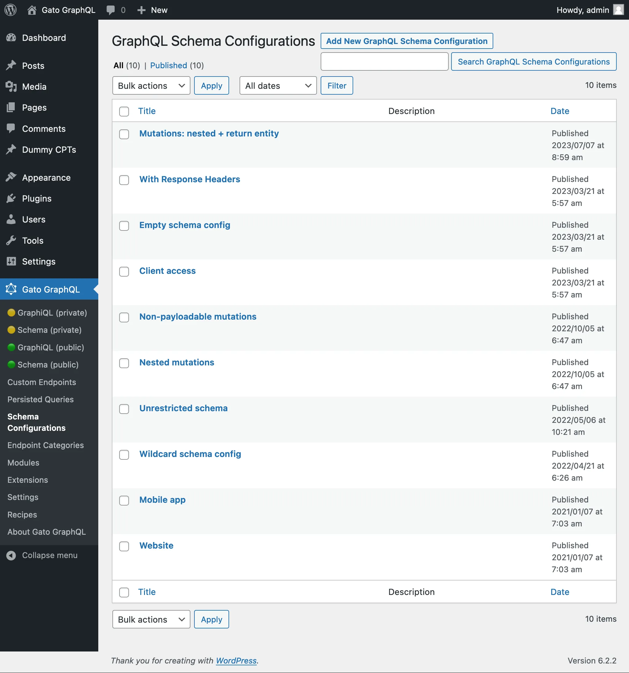 Schema Configurations in the admin