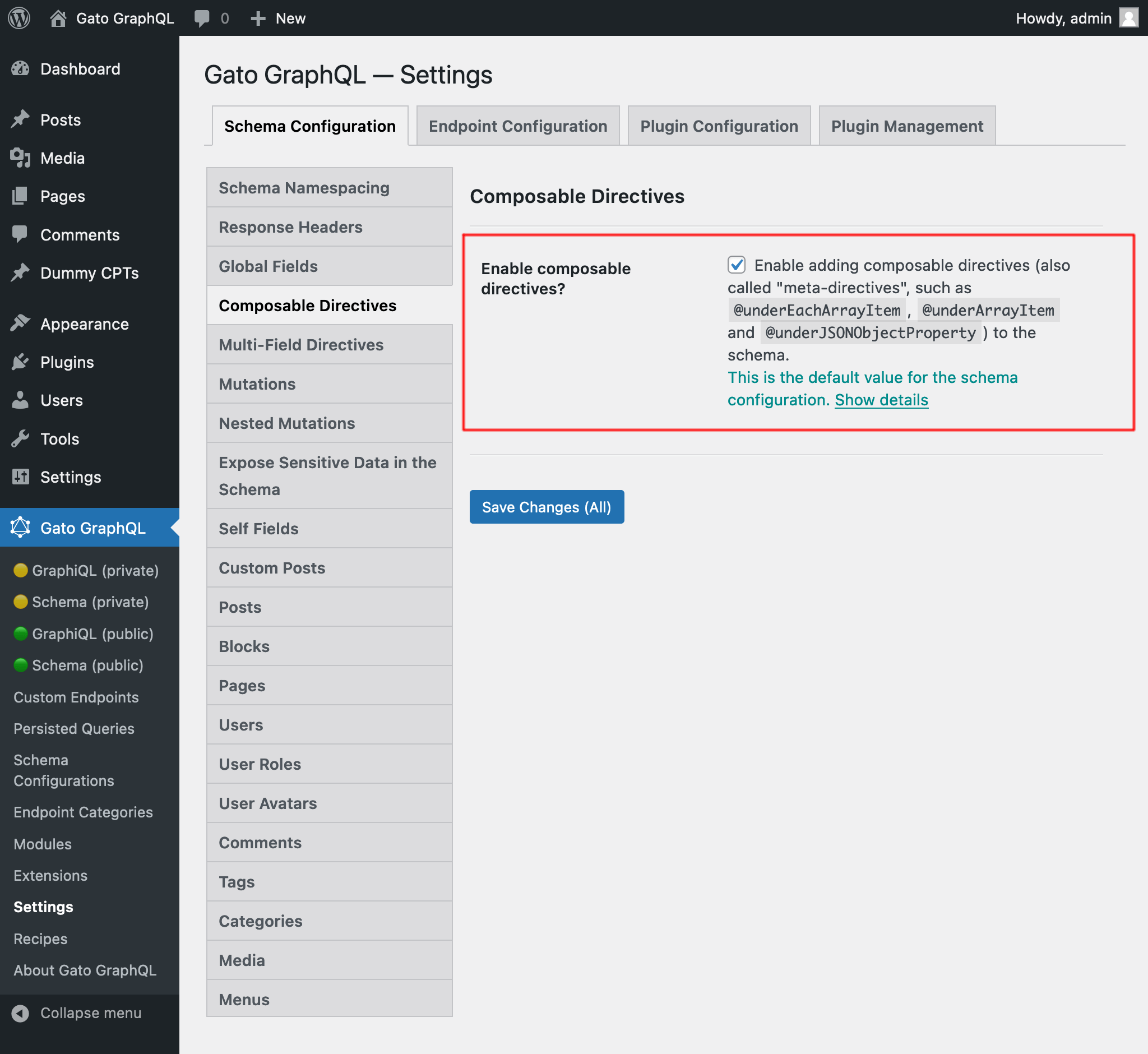 Settings for Multi-Field Directives