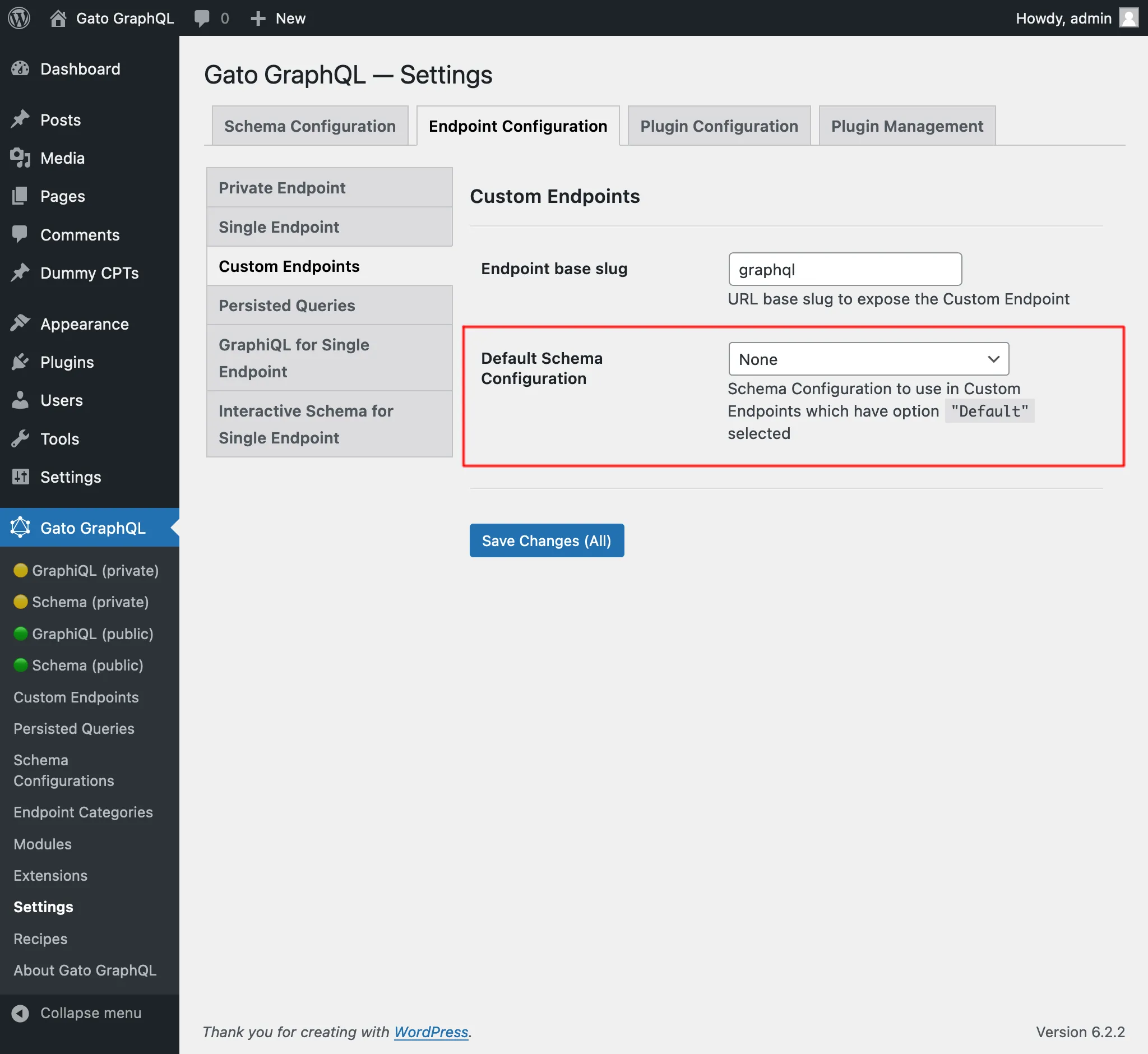 Default schema configuration in Settings