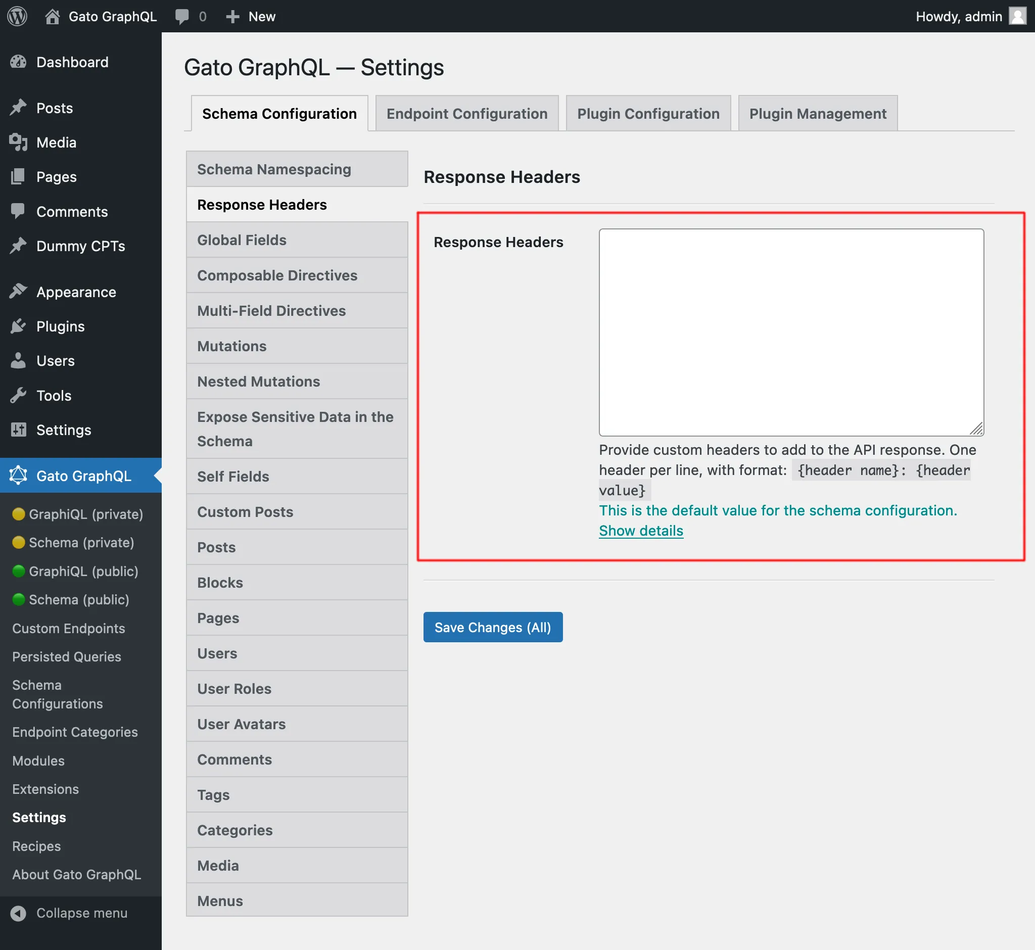 Providing Response Headers in the Settings