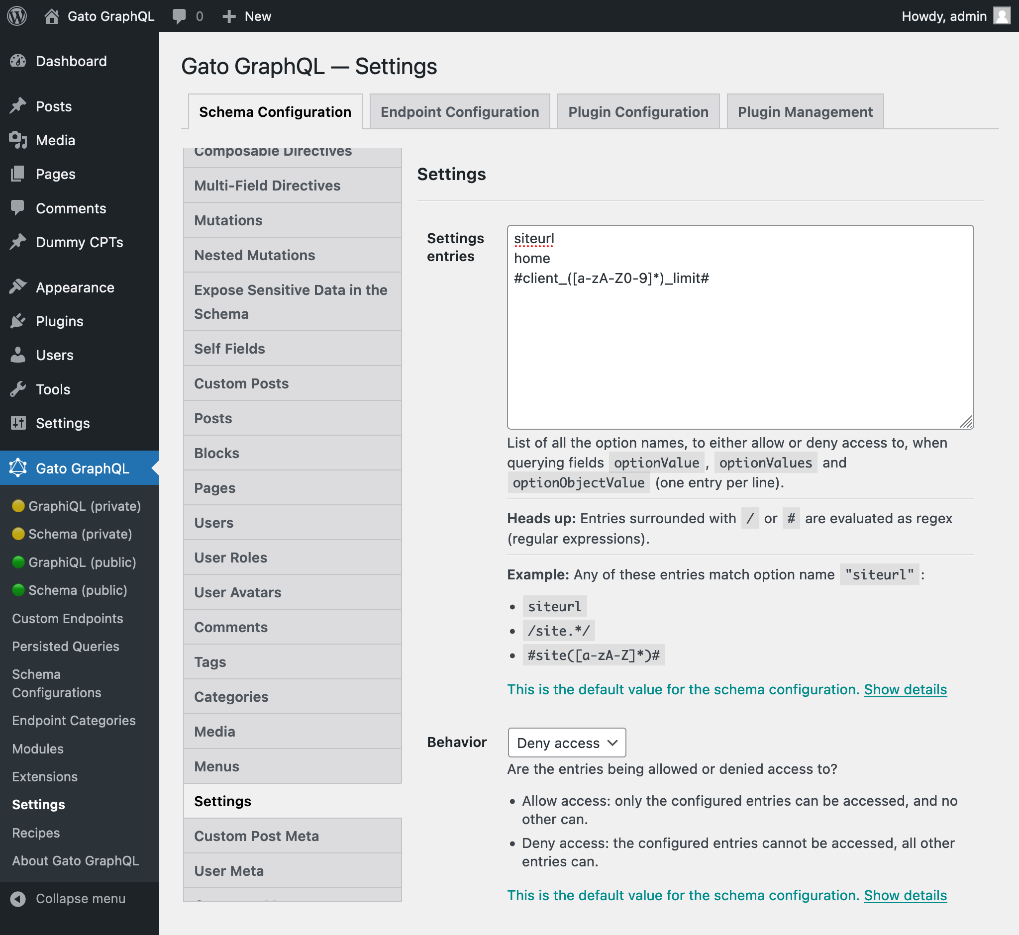 Configure every aspect from the plugin via the Settings page