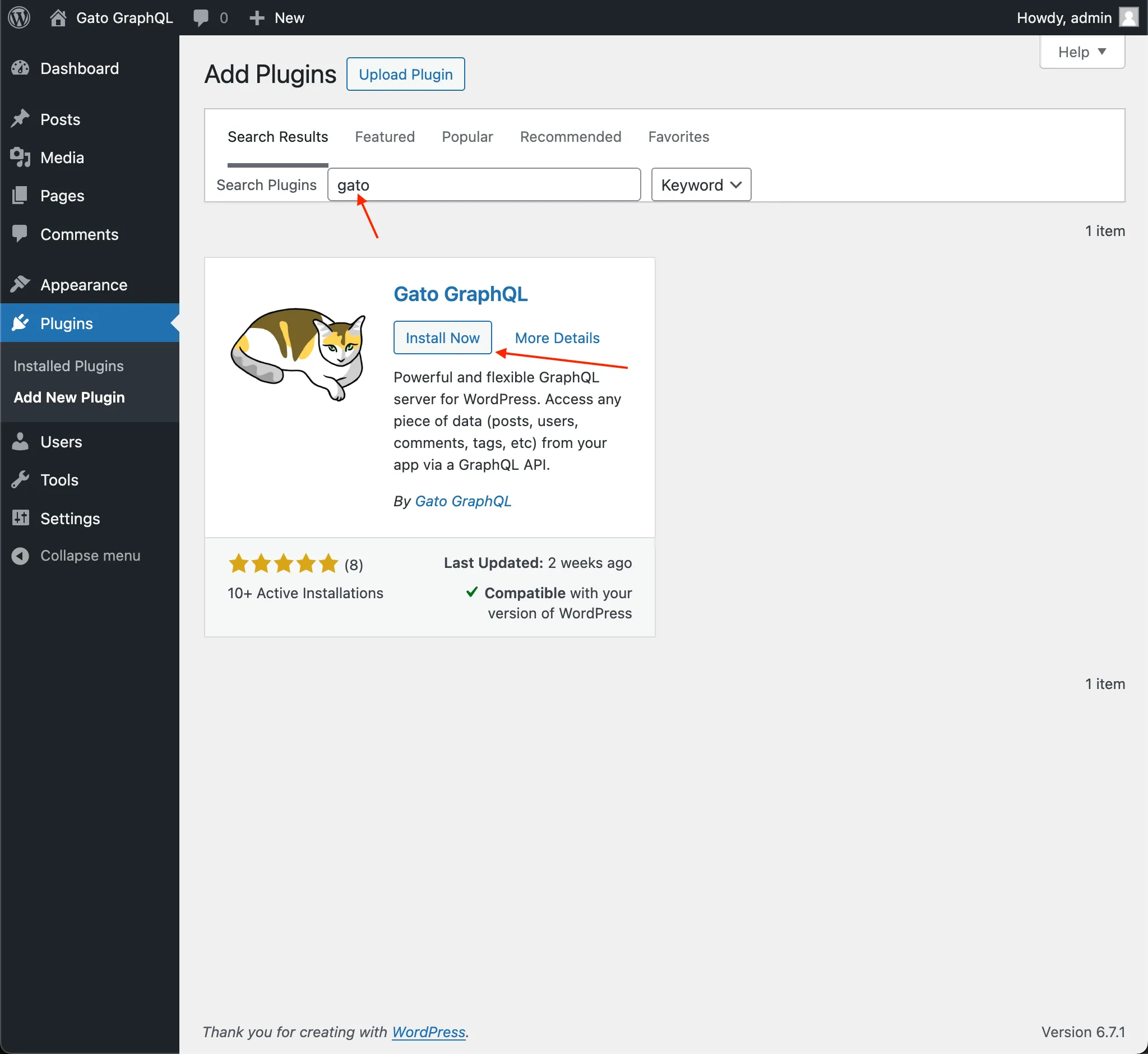 Install Gato GraphQL in WordPress