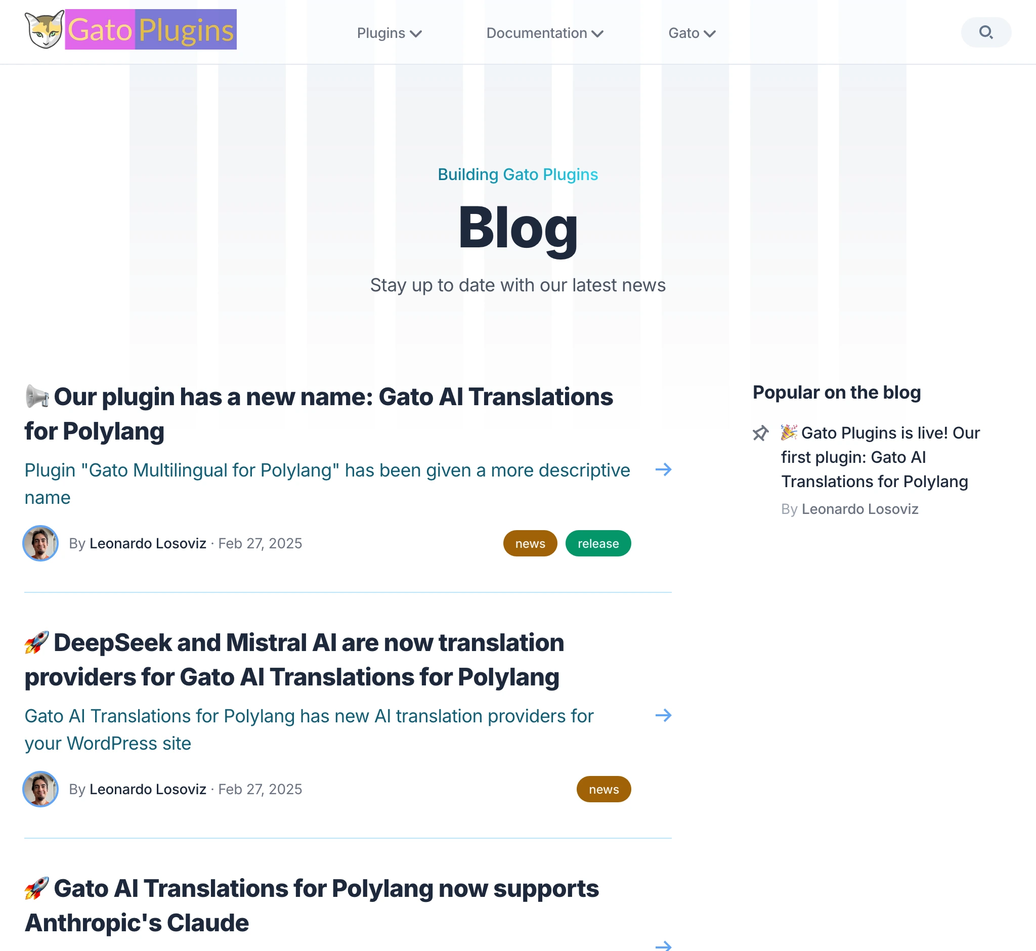 Blog section on gatoplugins.com