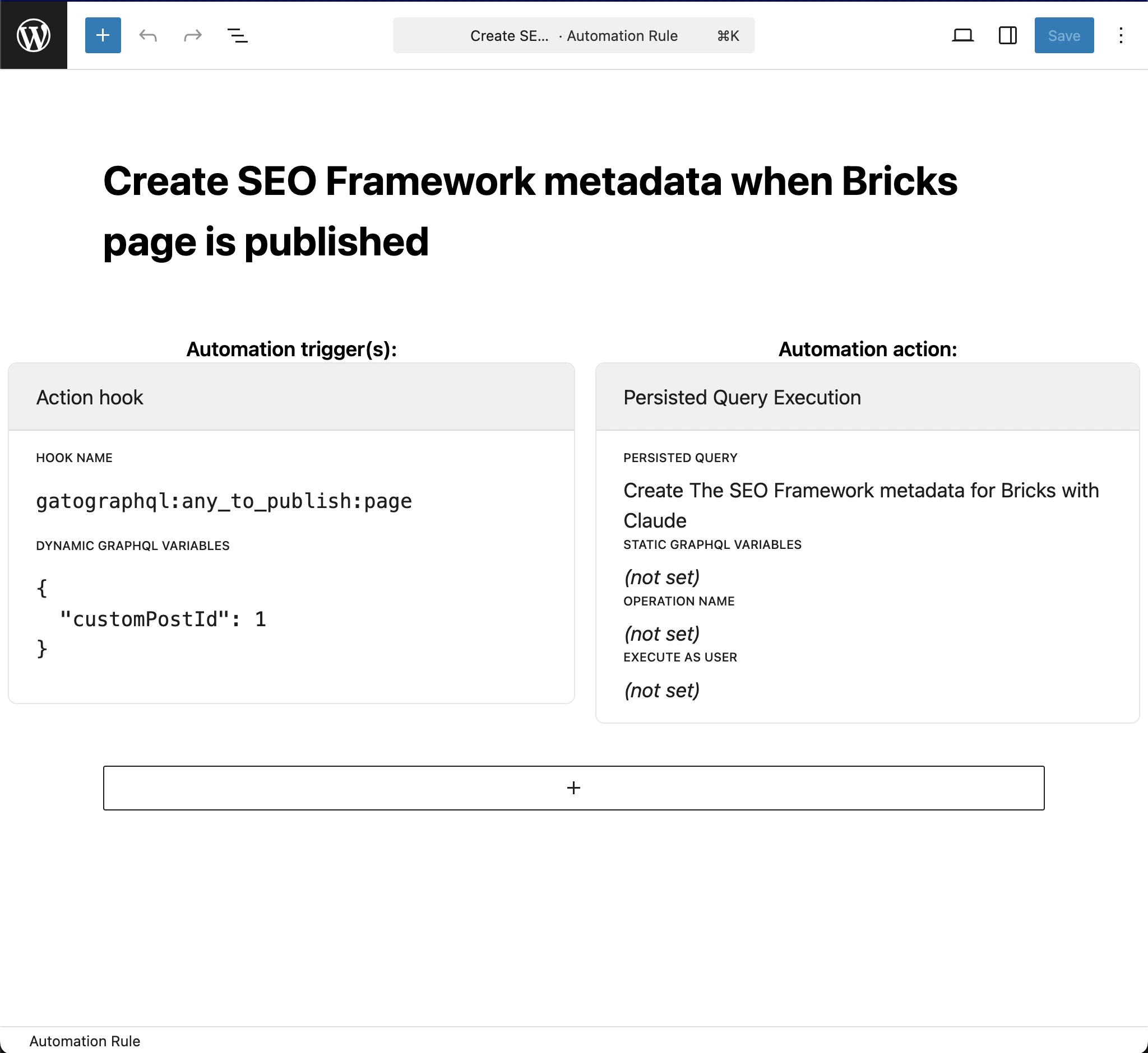 Automation rule for creating the SEO Framework metadata for Bricks with Claude