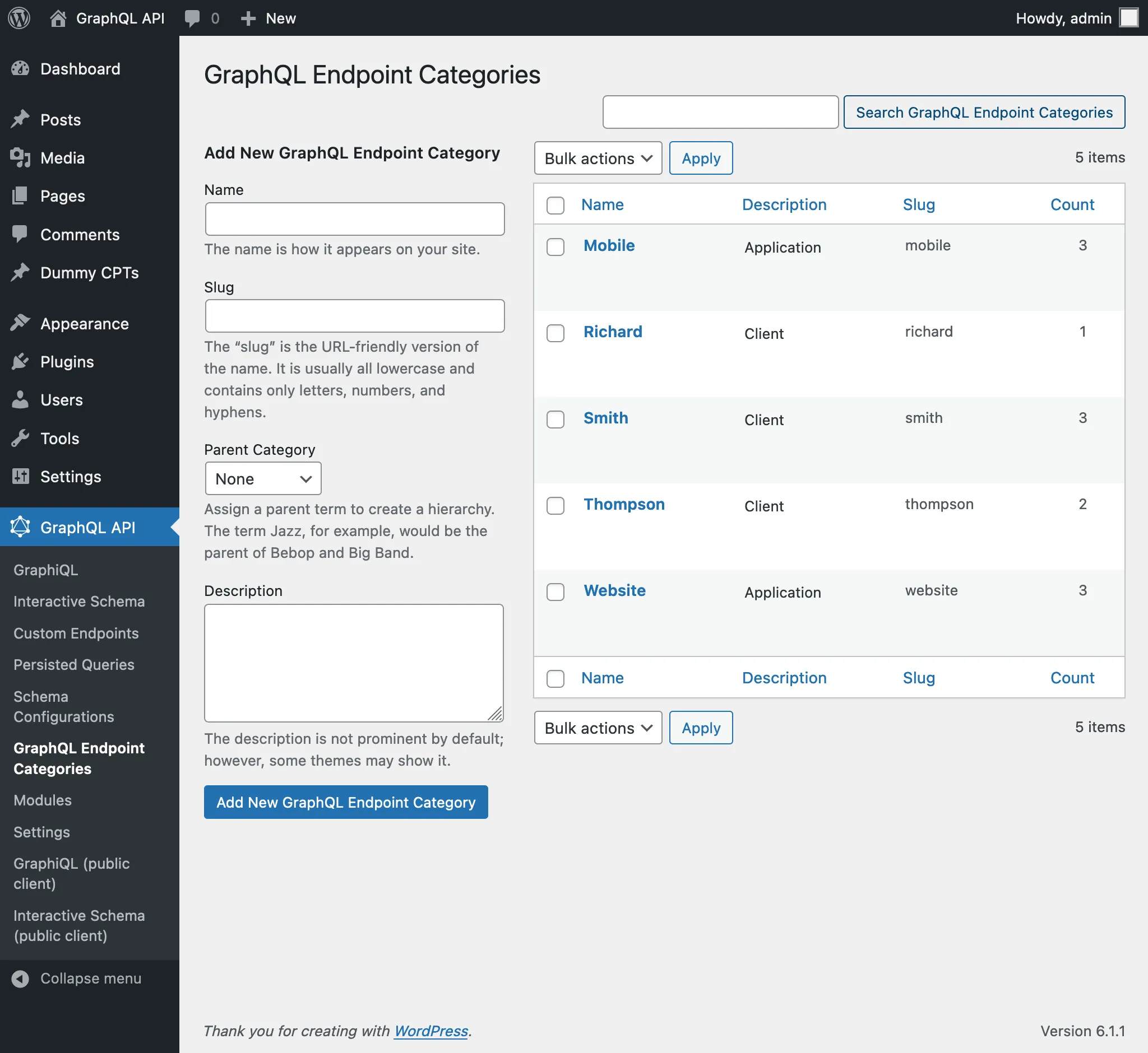 List of endpoint categories